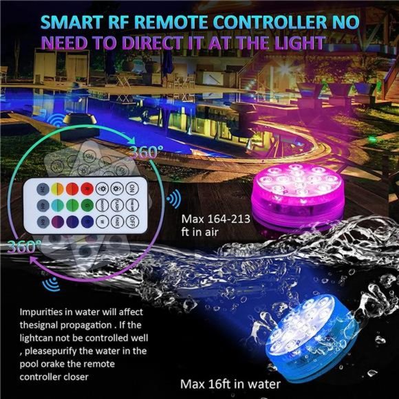 Pool Lights, Submersible LED Lights with Magnet and Suction Cups,RF Remote Light - Picture 6 of 6